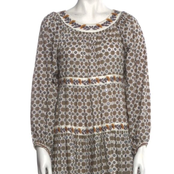 Tory Burch Neutral Sequin Logo Long Sleeves Midi Tiered Dress S (Orig. $575) - Picture 3 of 12